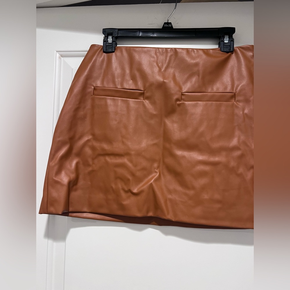 A New Day Brand Chic Tan Faux Leather Mini Skirt